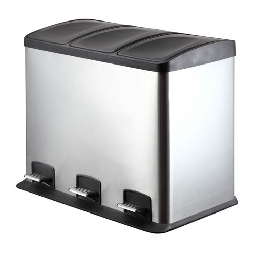 Poubelle en acier tri sélectif 3 paniers ouverture par pédale P1592003