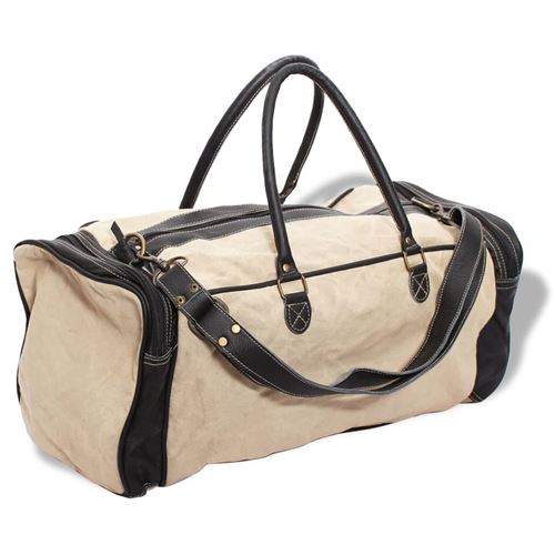 vidaXL Weekendtas canvas en echt leer beige