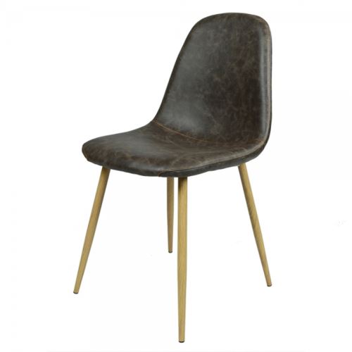 Chaise design vintage en similicuir marron - Lot de 4