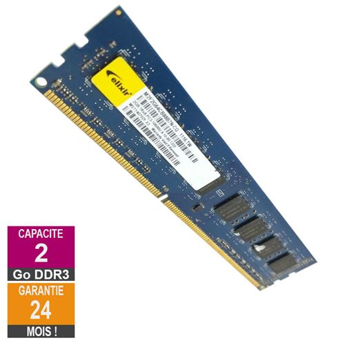 Barrette Mémoire 2Go Ram Ddr3 Elixir M2F2G64Cb88B7N-Cg Dimm Pc3-10600U