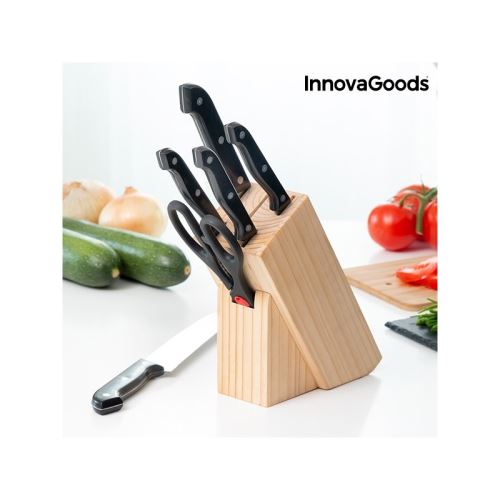 6 couteaux et Porte-Couteaux en Bois InnovaGoods