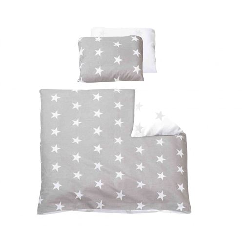 Housse de couette convertible et taies d'oreillers collection 'Little stars' Roba 100x135 cm - Gris/Blanc
