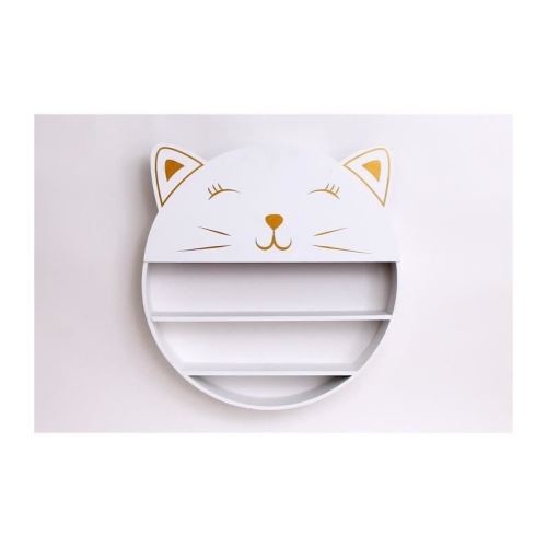 Étagere murale Chat - 52 x 50 cm - MDF - Blanc et Jaune