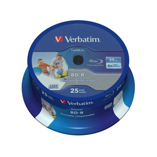 Verbatim Bd-r Blu-ray 25gb 6x Dl Wide Printable Cb 25 Units Blanc,Bleu
