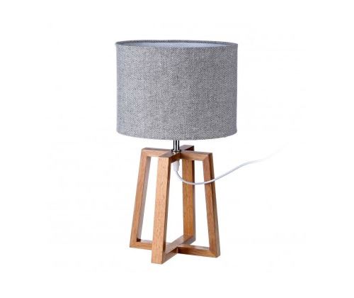 Lampe &agrave; Poser Triangulaire en Bois et Abat-jour Gris
