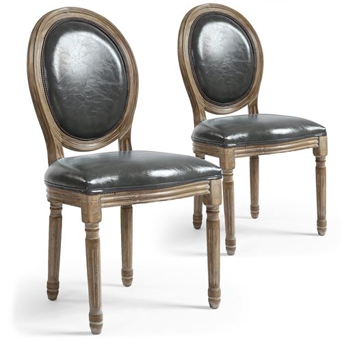 Paris Prix - Lot De 2 Chaises Médaillon Similicuir versailles 96cm Gris