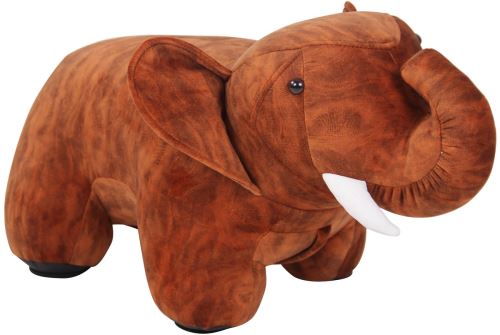 Pouf pour enfants Elmina en forme d'Eléphant - Tabouret pour enfants coque Bois Revêtement Similicuir fin - Couleur Marron