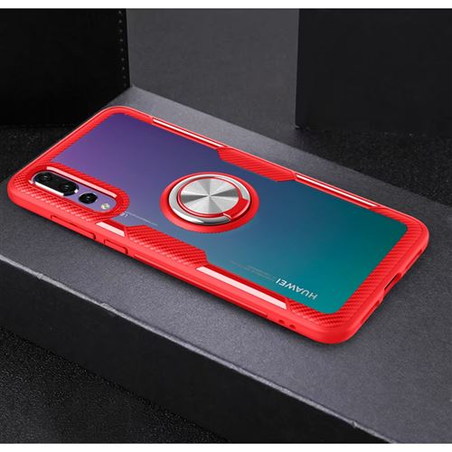 Coque en TPU anneau de doigt verre hybride rouge pour votre Huawei P20 Pro