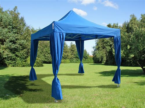 Tente pliante Chapiteau pliable Tonnelle pliante Barnum pliant FleXtents PRO 3x3m Bleu, incl. 4 rideaux decoratifs