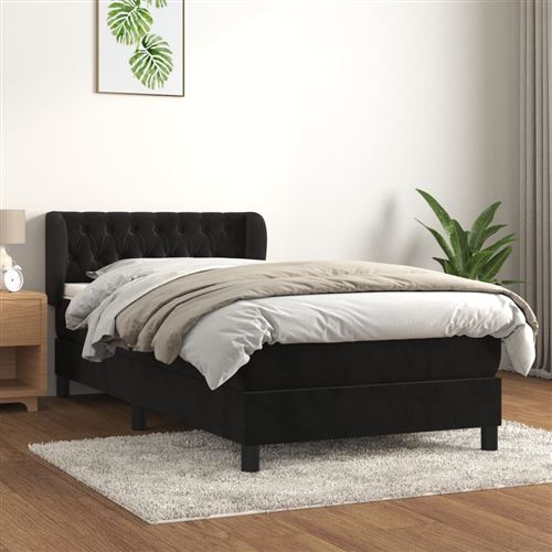 vidaXL Sommier à lattes de lit avec matelas Noir 90x200 cm Velours3127651