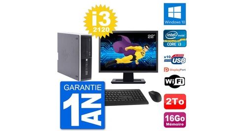 Pc hp compaq pro 6300 sff ecran 22" i3-2120 ram 16go disque 2to windows 10 wifi