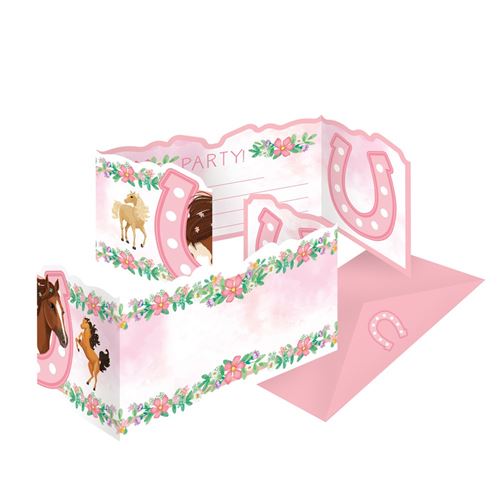 8 cartons dinvitation enveloppes poney fleurs - 9909886 amscan