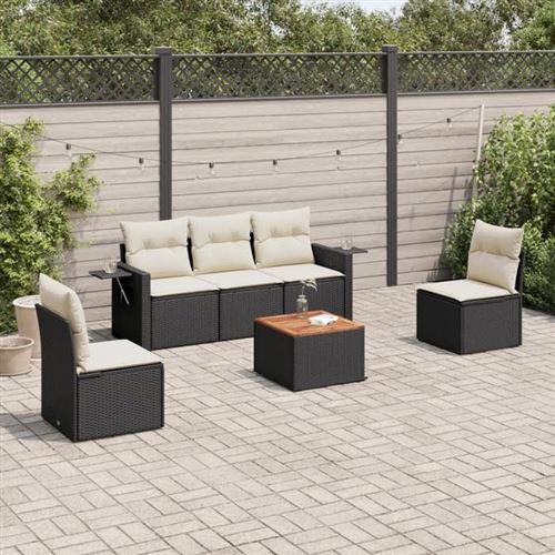 vidaXL Salon de Jardin avec Coussins 6 pcs, Canapés de Terrasse, Ensemble de Meubles de Patio, Mobilier d'Extérieur, Noir 3224502