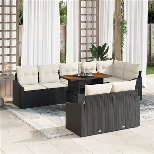Non Communiqué Noir Ensemble De Canapés De Jardin 9 Pièces Avec Coussins Poly Rotin
