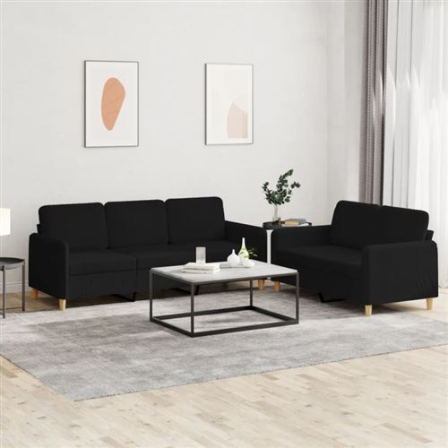 Vidaxl Noir Ensemble De Canapés 2 Pcs Avec Coussins Tissu - Image 2