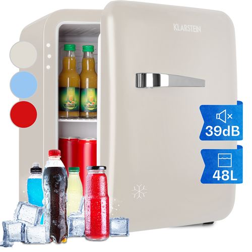  Klarstein r&eacute;frig&eacute;rateur cube r&eacute;tro minibar audrey mini 48l 2 &eacute;tages frigo beige 