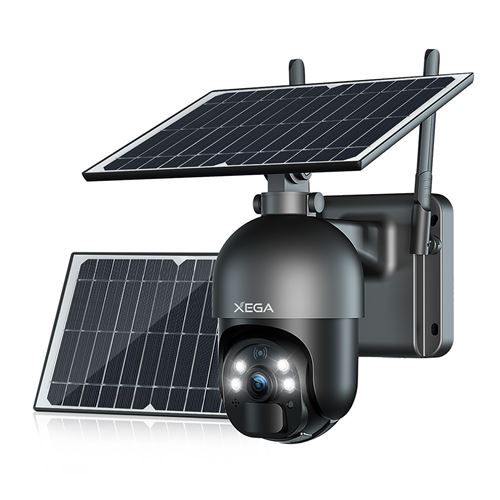 Xega Caméra de Sécurité Extérieure 2K 3G/4G LTE à Énergie Solaire【2 Panneaux】PIR, Vision Nocturne, Audio, Carte SIM Incluse