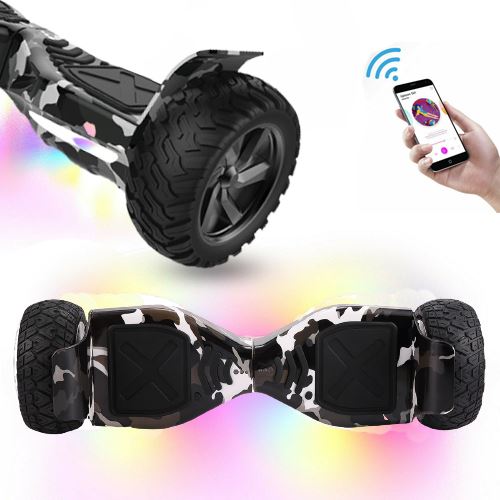 Overboard Hummer Tout Terrain de 8,5, 700W, LED et Bluetooth, Équilibrage Automatique, Vert Camouflage