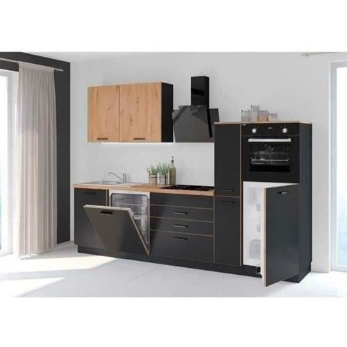 Cuisine complète AYA - Décor noir - L 280 x P 60 x H 214 cm - Plan de travail inclus