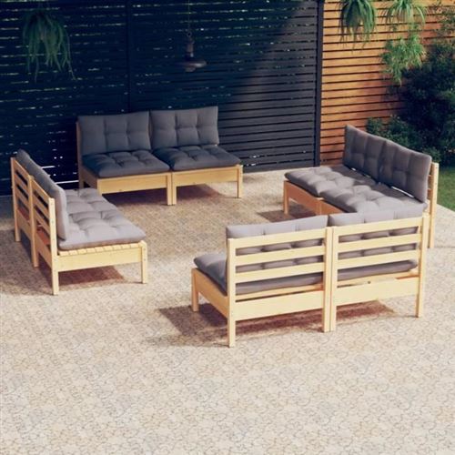 Non Communiqué Gris Salon De Jardin Modulable Vidaxl Bois 8 Pieces 8 Personnes