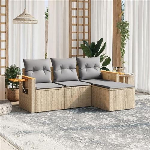Non Communiqué Beige Vidaxl Salon De Jardin Avec Coussins 4 Pcs, Canapés De Terrasse, Ensemble De Meubles De Patio, Mobilier D'extérieur, 3226745