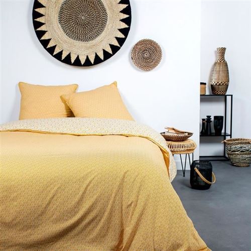 TODAY Parure de lit 2 personnes - 220 x 240 cm - Coton imprime jaune Ethnique DESERT CHIK Kalahari