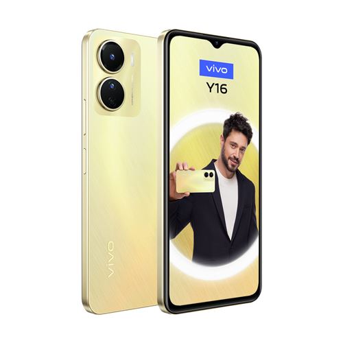Vivo Y16 - 4G Smartphone - Double Sim - Ram 4 Go / Mémoire Interne 128 Go - Microsd Slot - Écran LCD - 6.51" - 1600 X 720 Pixels - 2X Caméras Arrière 13 Mp. 2 Mp - Front Camera 5 Mp - Or Étincelant
