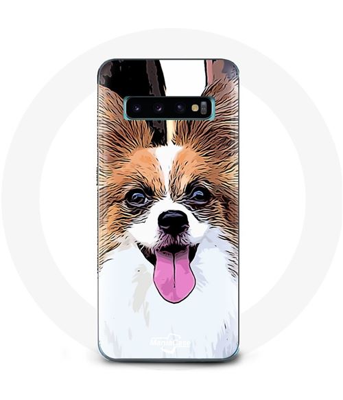 Coque pour Samsung Galaxy S10 Épagneul nain continental papillon Chiot Blanc et marron Maniacase