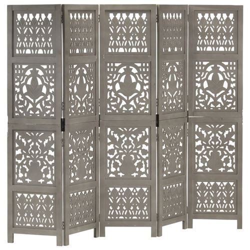 vidaXL Cloison de séparation 5 panneaux Gris 200x165 cm Bois manguier