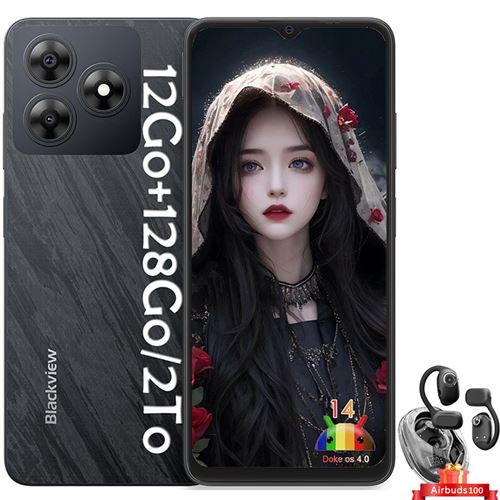 Blackview WAVE 8 Téléphone Portables 6.56 Android 14 ROM 128 Go Double SIM Noir avec Blackview Airbuds 100