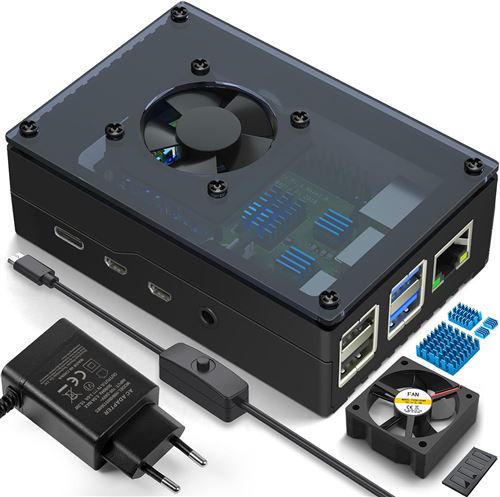 Boîtier Miuzei Raspberry Pi 4 Ventilateur Dissipateur