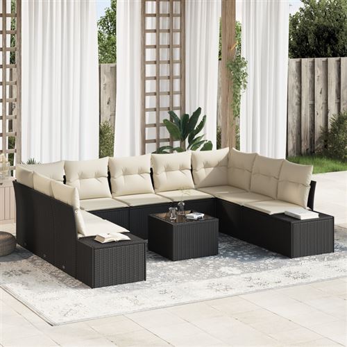 Non Communiqué Marron Ensemble De Canapés De Jardin 9 Pièces Avec Coussins Poly Rattan