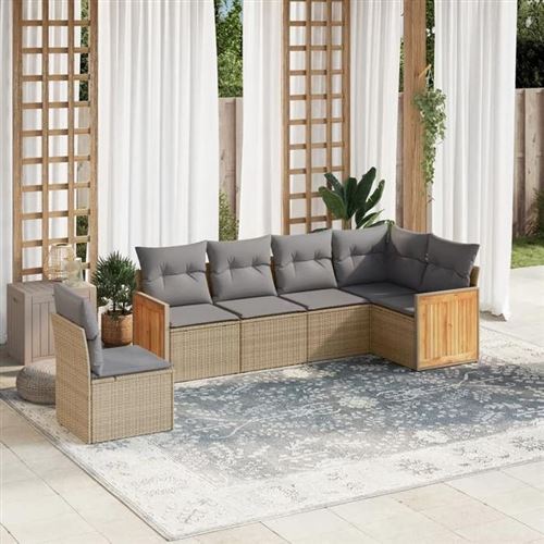 Vidaxl Beige/Gris/Clair Salon De Jardin 6 Pcs - Image 2