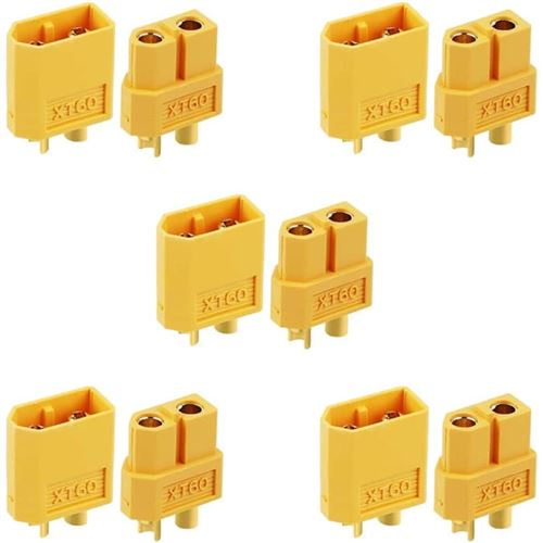 Connecteurs XT60 Mâle-Femelle pour Batteries Rc Lipo 5 Paires Meilleure Adhérence, Adaptés pour Drones et Modélisme, Jaune, Plastique