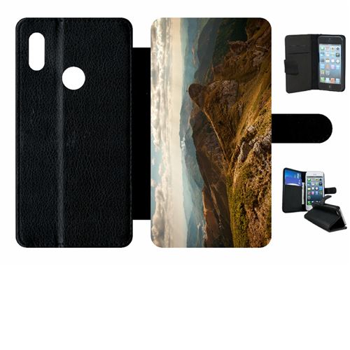 Etui My-Kase pour Y6S 2019 - montagne foret verdure - Simili-cuir Noir