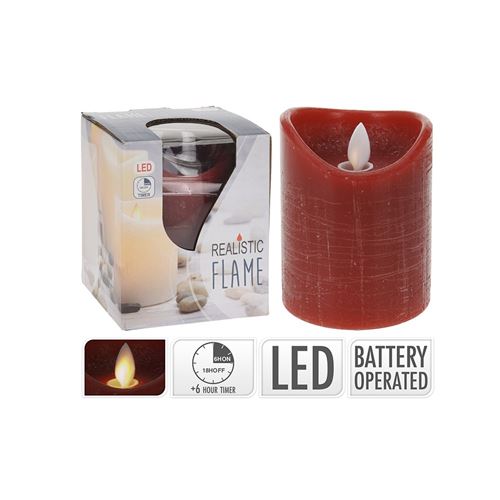bougie flamme led blanc chaud 6h 7.5x10cm rouge - AX5400200