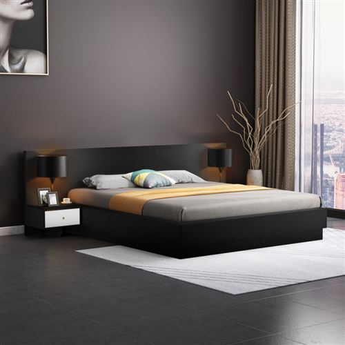 Lit Double 160x190cm Relevable 2 Tables De Chevet Design Moderne Schwaz, Couleur: Noir