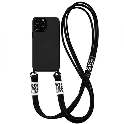 Coque Compatible iPhone 12 avec Bandoulière Sangle Frusde avec Cordon Lanière Simple Anti-perdu - Noir