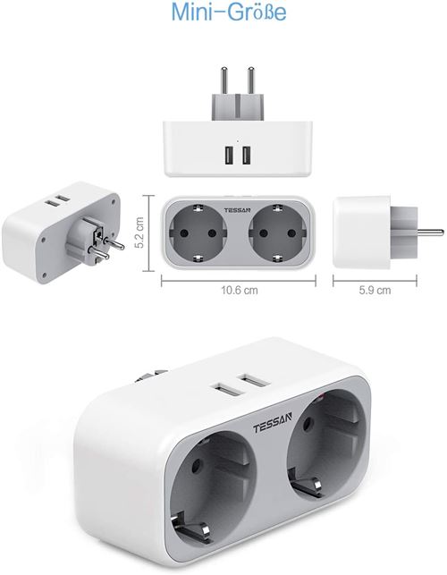 30% sur Prise Electrique TESSAN 4 prises 16A et 3 Ports USB  (3A),Interrupteur-Gris - Prise, multiprise et accessoires électriques -  Achat & prix
