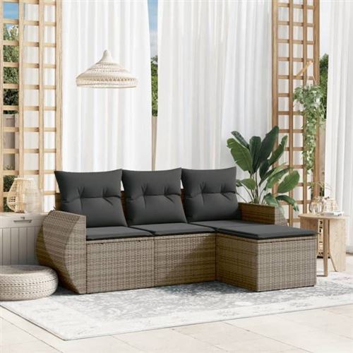 Non Communiqué Gris Vidaxl Salon De Jardin Avec Coussins 4 Pcs, Canapés De Terrasse, Ensemble De Meubles De Patio, Mobilier D'extérieur, 3221269