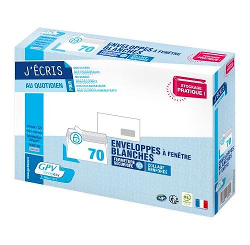 GPV  Bo&icirc;te De 70 Enveloppes Blanches C5 162x229 80 G/M&sup2; Fen&ecirc;tre 45x100