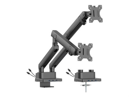 Non Communiqué Noir Urban Factory Flexee Dual Pro - Kit De Montage (Support De Moniteur À Double Bras) - Pour 2 Écrans Lcd - Ergonomique, Avec Station D'accueil - Acier, Aluminium, Plastique - Taille D'écran : 17"-32" - Montrable Sur Bureau