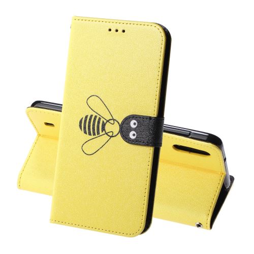 Etui en PU modèle d'abeille en soie avec support jaune pour votre Samsung Galaxy A10