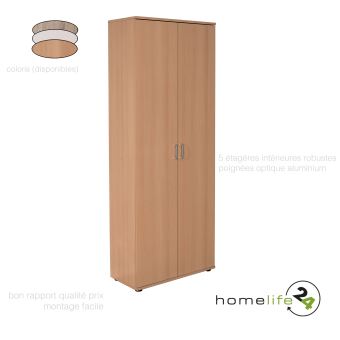 Armoire Rangement Bureau Etagere 2 Portes Bois Naturel Achat