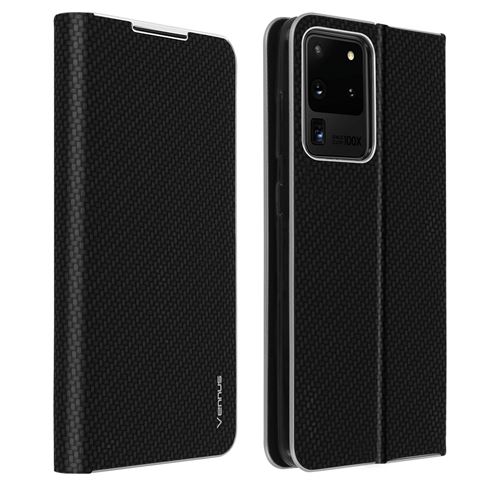Avizar Housse pour Samsung Galaxy S20 Ultra Étui Intégral Porte-carte Support Vidéo Effet Carbone Noir