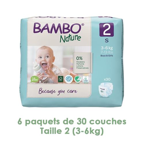 Couches Bambo Nature Mini T2 (3-6 kg) - 6 paquets de 30