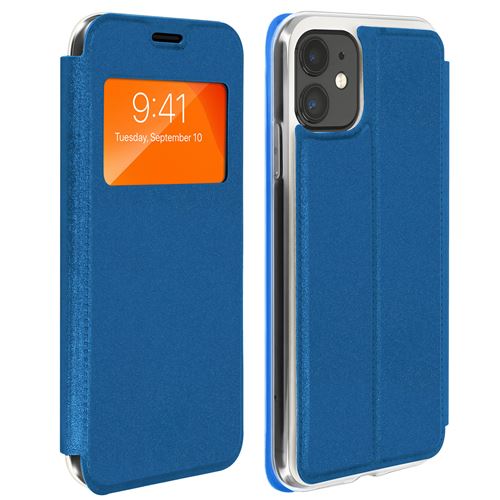 Housse pour iPhone 11 Fenêtre d'affichage Porte-carte Support Vidéo bleu
