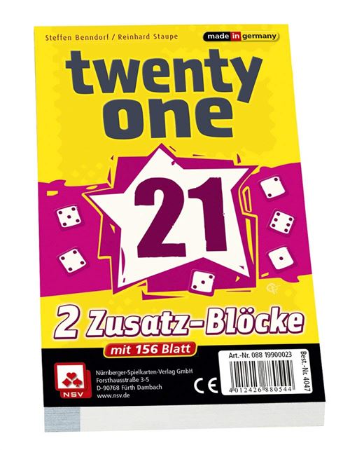 Unbekannt nsv – 4047 – Twenty One – Blocs de Rechange, Lot de 2 – Jeu de dés