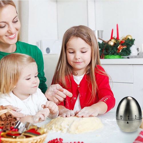 2pcs mécanique minuterie de cuisine cuisson 60 minutes Alarme en acier inoxydable en forme d'oeuf_Kiliaadk287