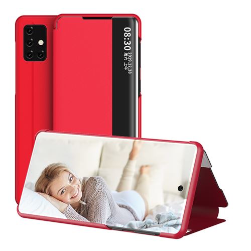 Étui Portefeuille pour Samsung Galaxy A71 en Cuir à Rabat Antichoc avec Fenêtre d’affichage intelligente - Rouge